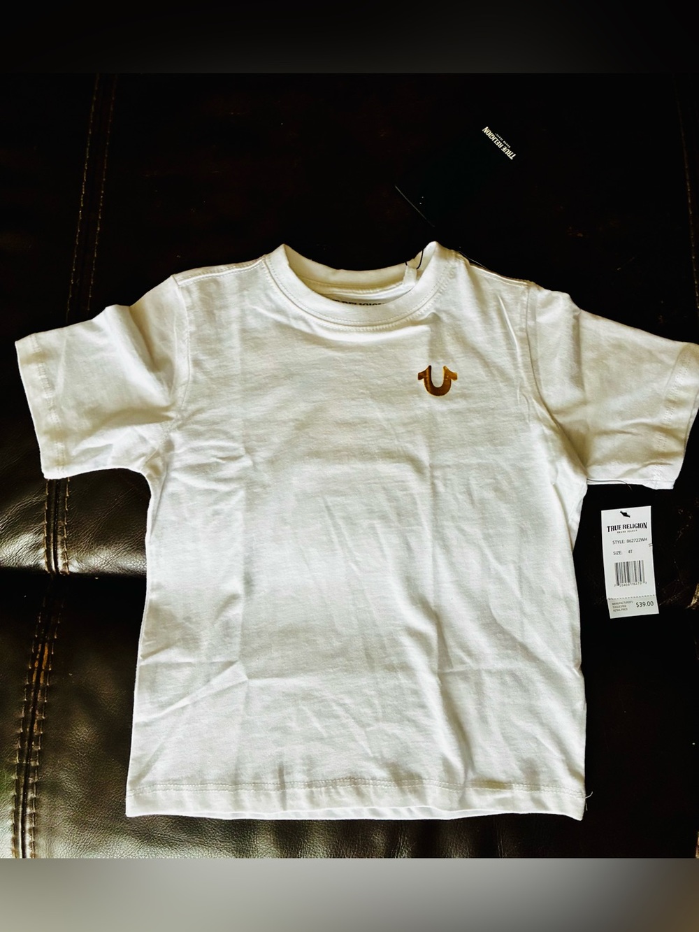 BNWT True Religion Kids White Short Sleeve Tee with Gold Horseshoe Logo